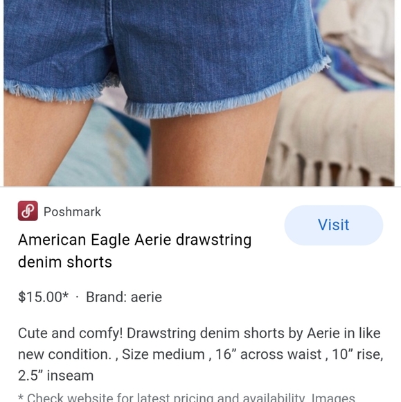 American Eagle drawstring denim shorts size M - Picture 2 of 6